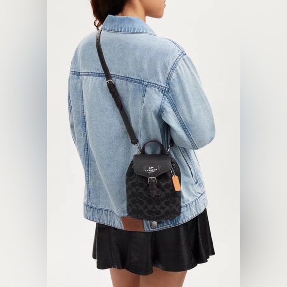 Coach Backpack NWOT Signature Black Denim Convertible Backpack red trim $398 - Picture 1 of 9